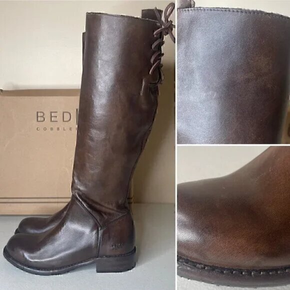 BED STU Manchester Distressed Tall Leather Riding Boots Teak Brown Size 6 - Picture 4 of 16